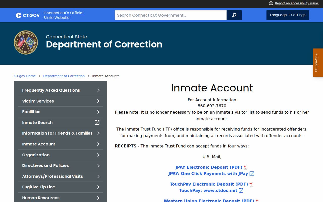 Tolland County arrest records and court charges - DOC inmate accounts and deposit instructions