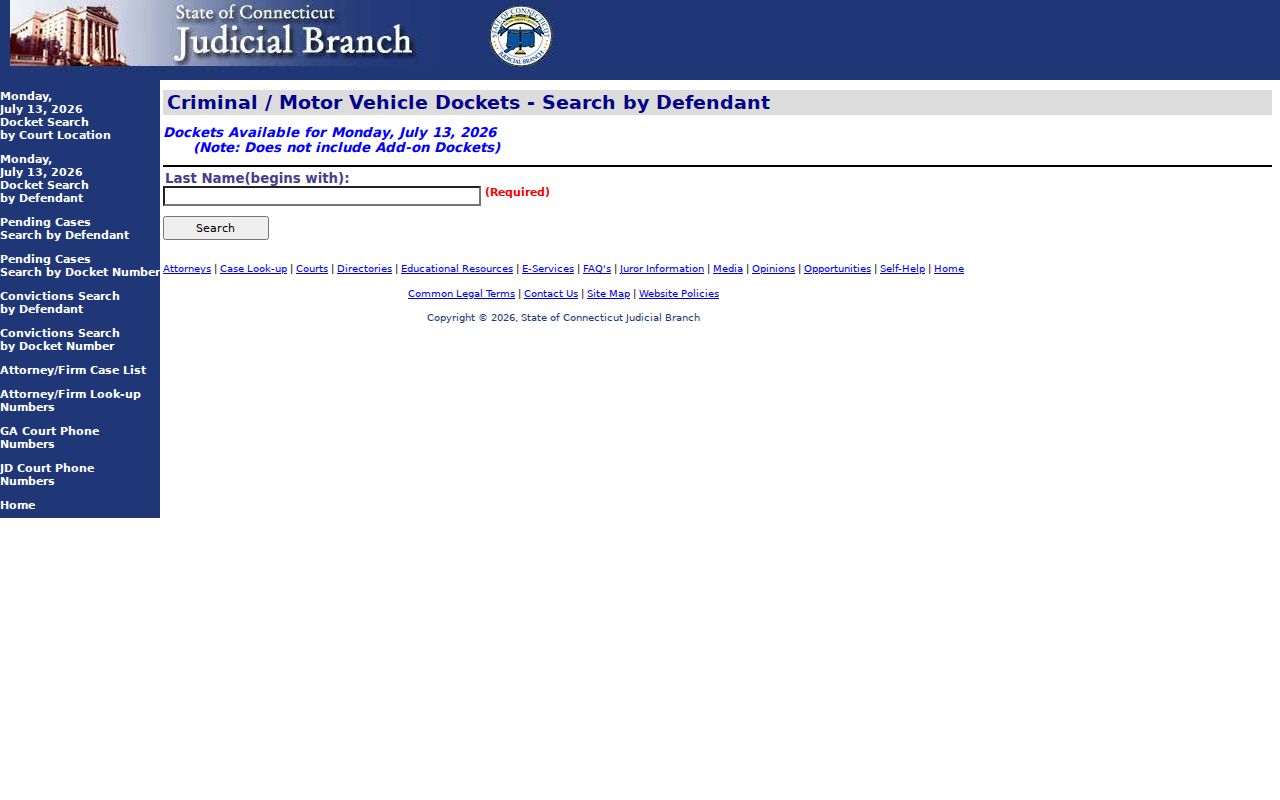 Tolland County court dockets criminal motor vehicle daily docket search