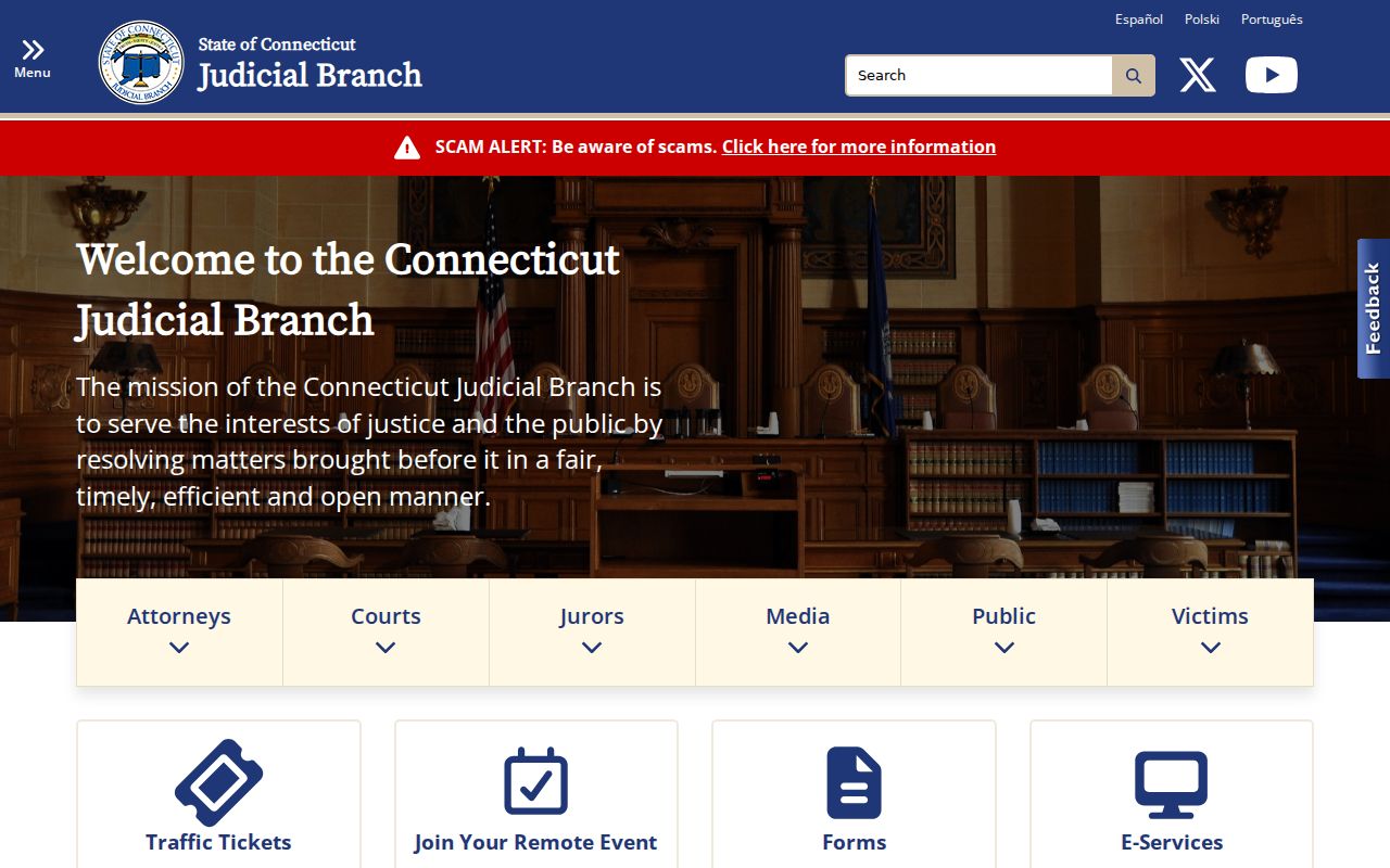 Tolland County court records through the Connecticut Judicial Branch homepage