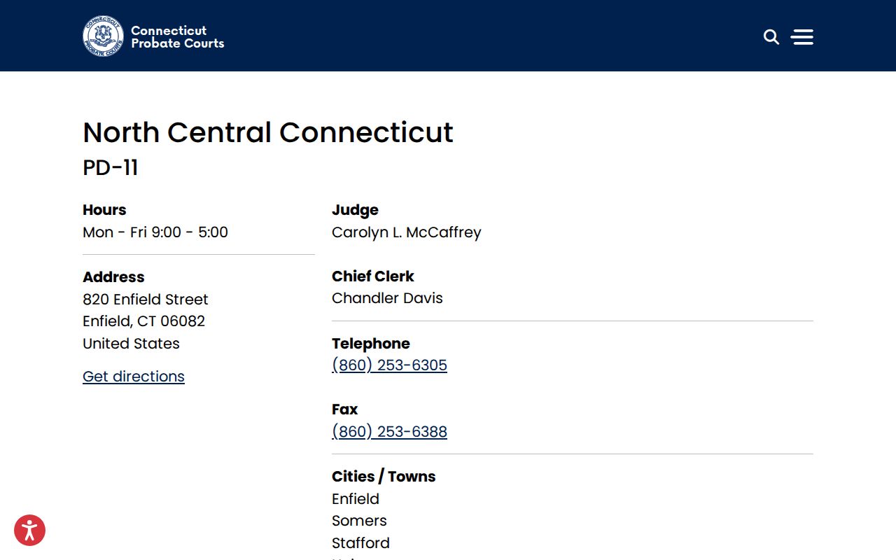 Tolland County probate court records for Somers Stafford and Union