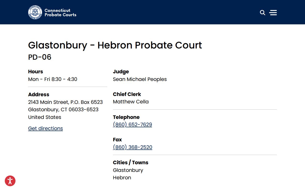 Tolland County probate records for Hebron through Glastonbury-Hebron Probate Court