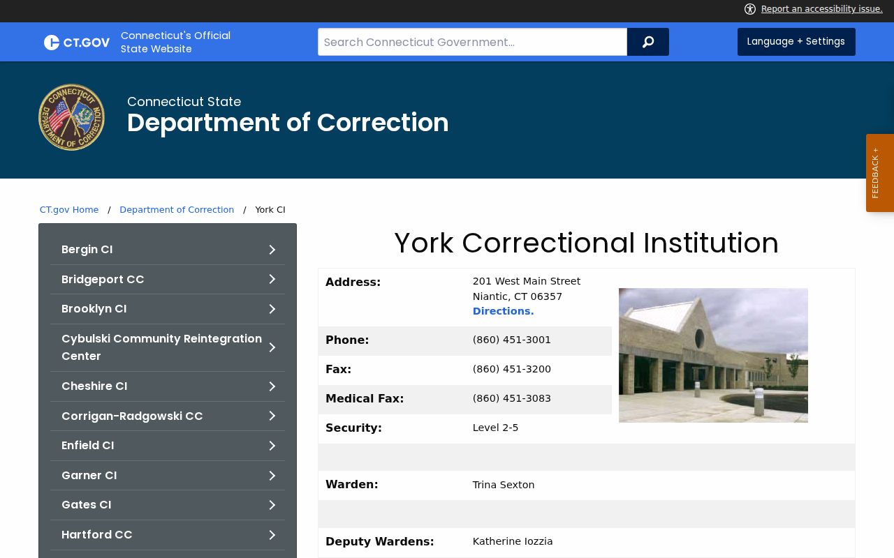 Tolland County inmate records through Connecticut DOC and York Correctional Institution