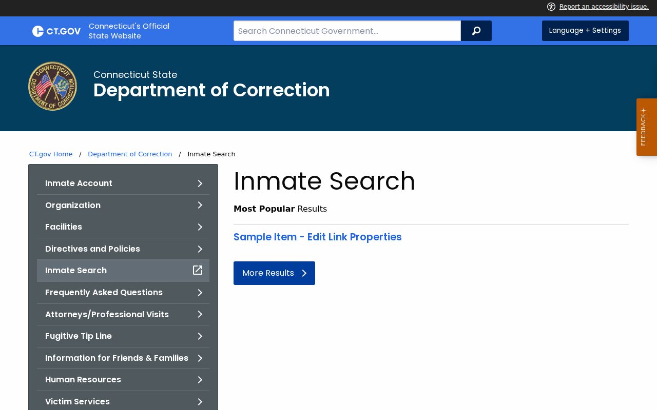 Tolland County inmate records - Connecticut DOC inmate search landing page