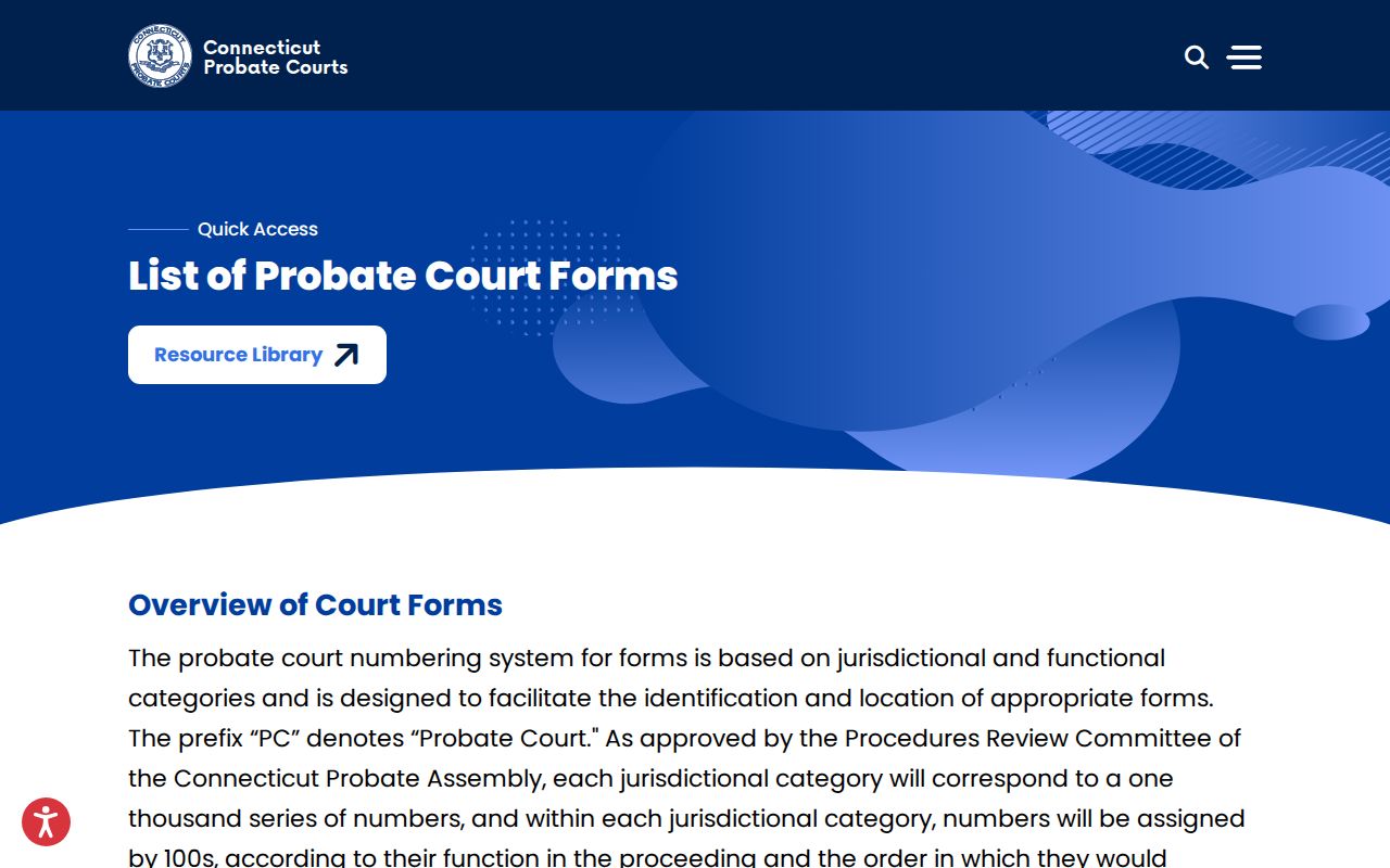 Tolland County probate records - Probate forms index by matter type